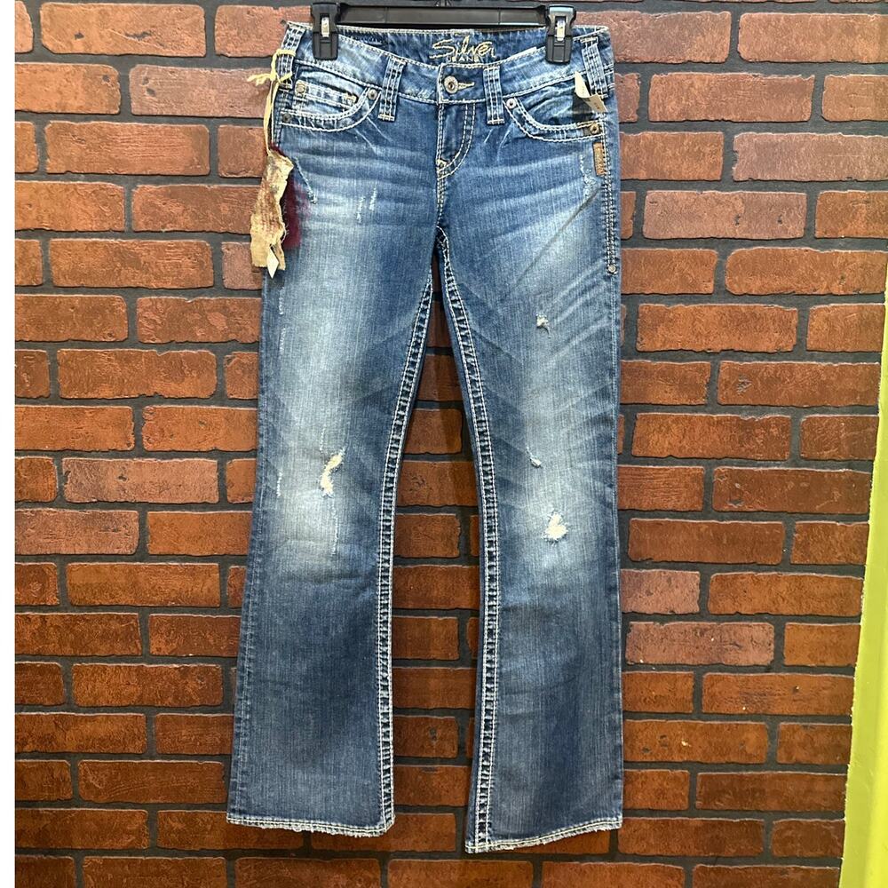 Women's Silver Pioneer Boot Cut 90's Jeans Size 26 NWT Thick Stitch Flap Pocket